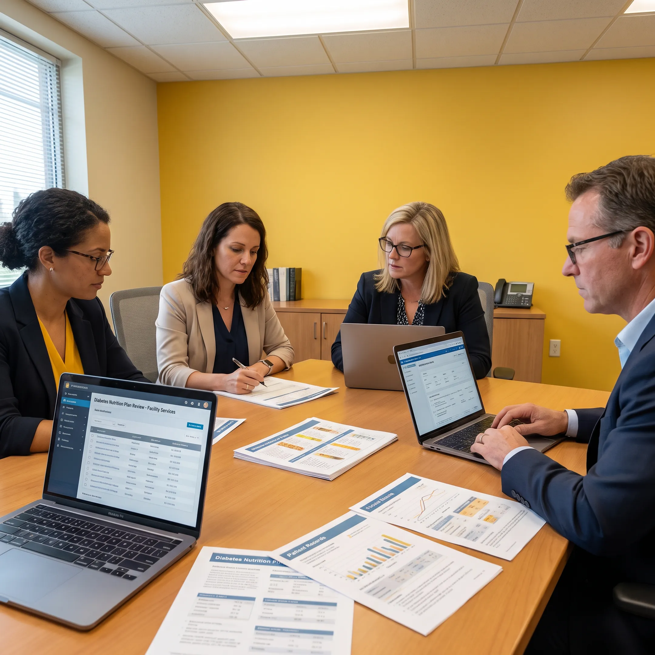 Dietitian and healthcare leaders collaborating on nutrition services
