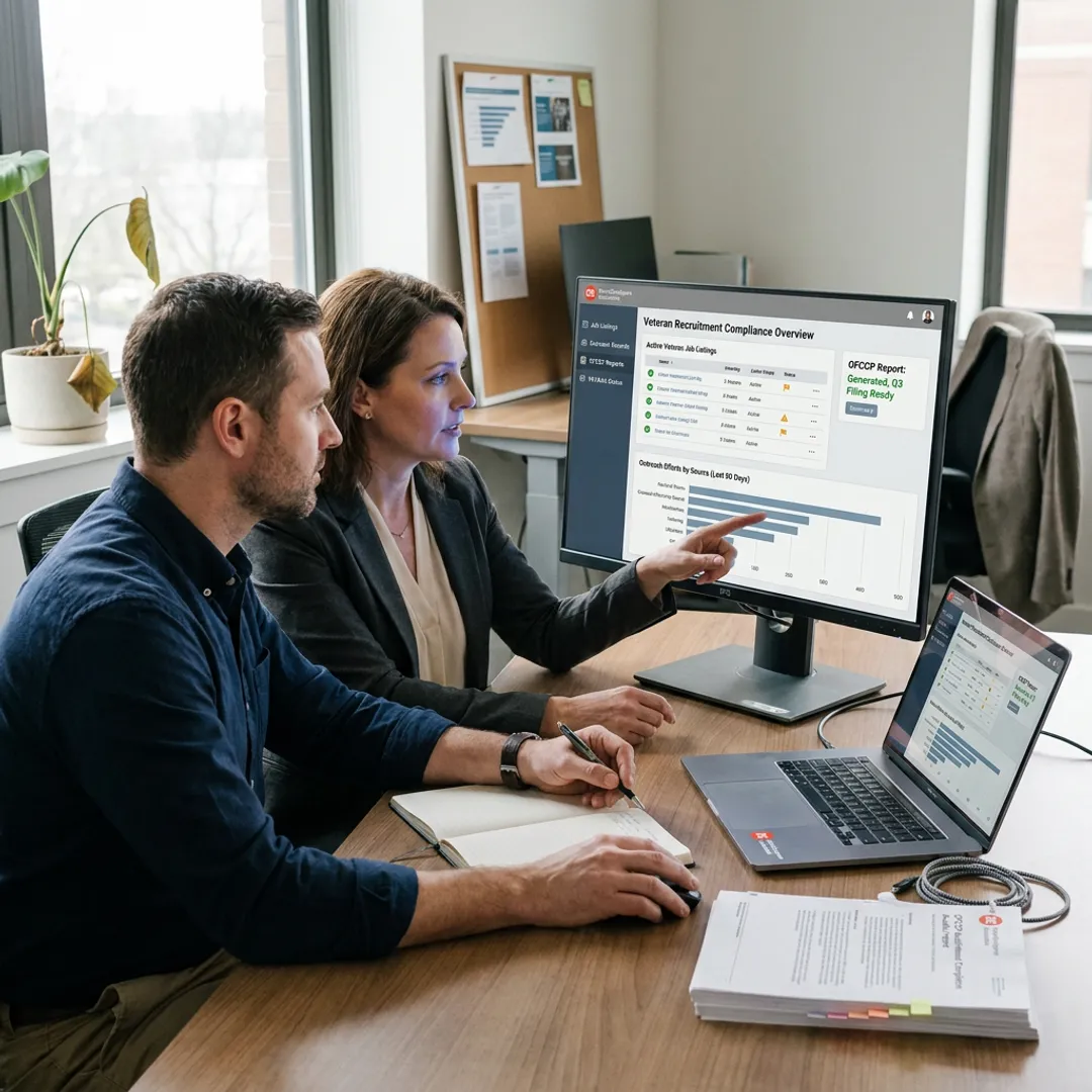 Compliance team reviewing veteran recruitment workflow