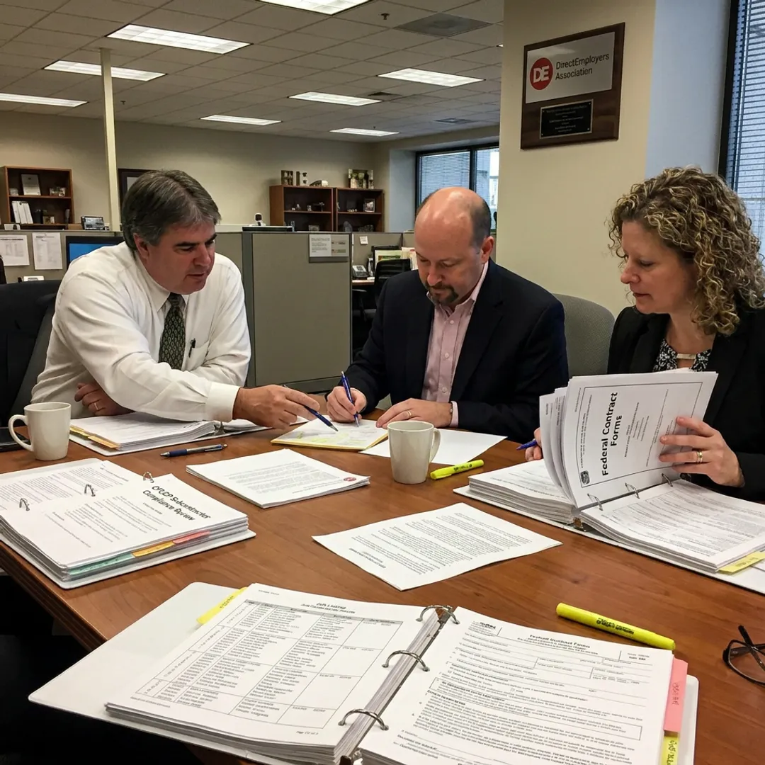 Compliance professionals reviewing OFCCP subcontractor documentation