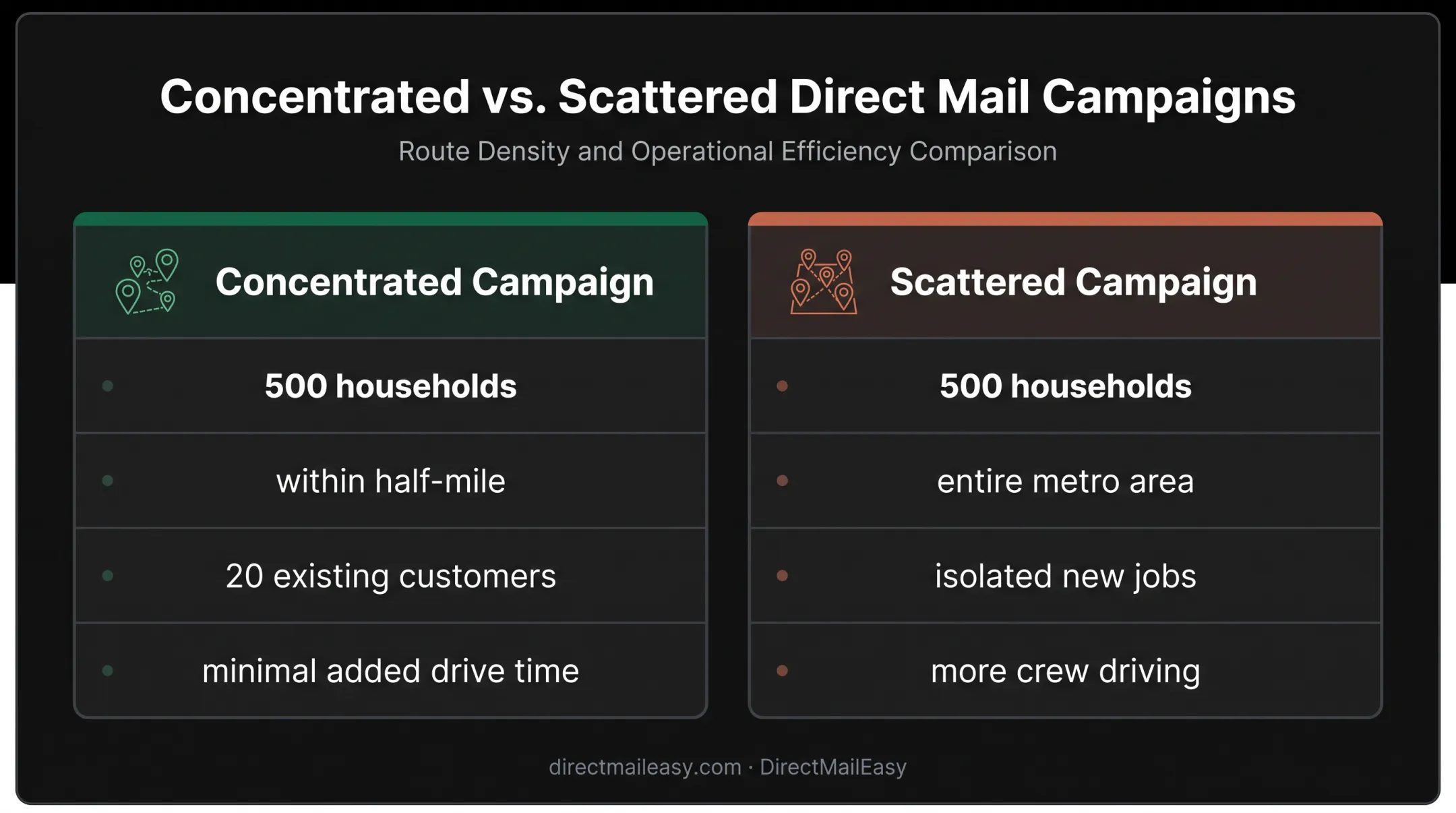 Concentrated versus scattered landscaping direct mail campaign comparison
