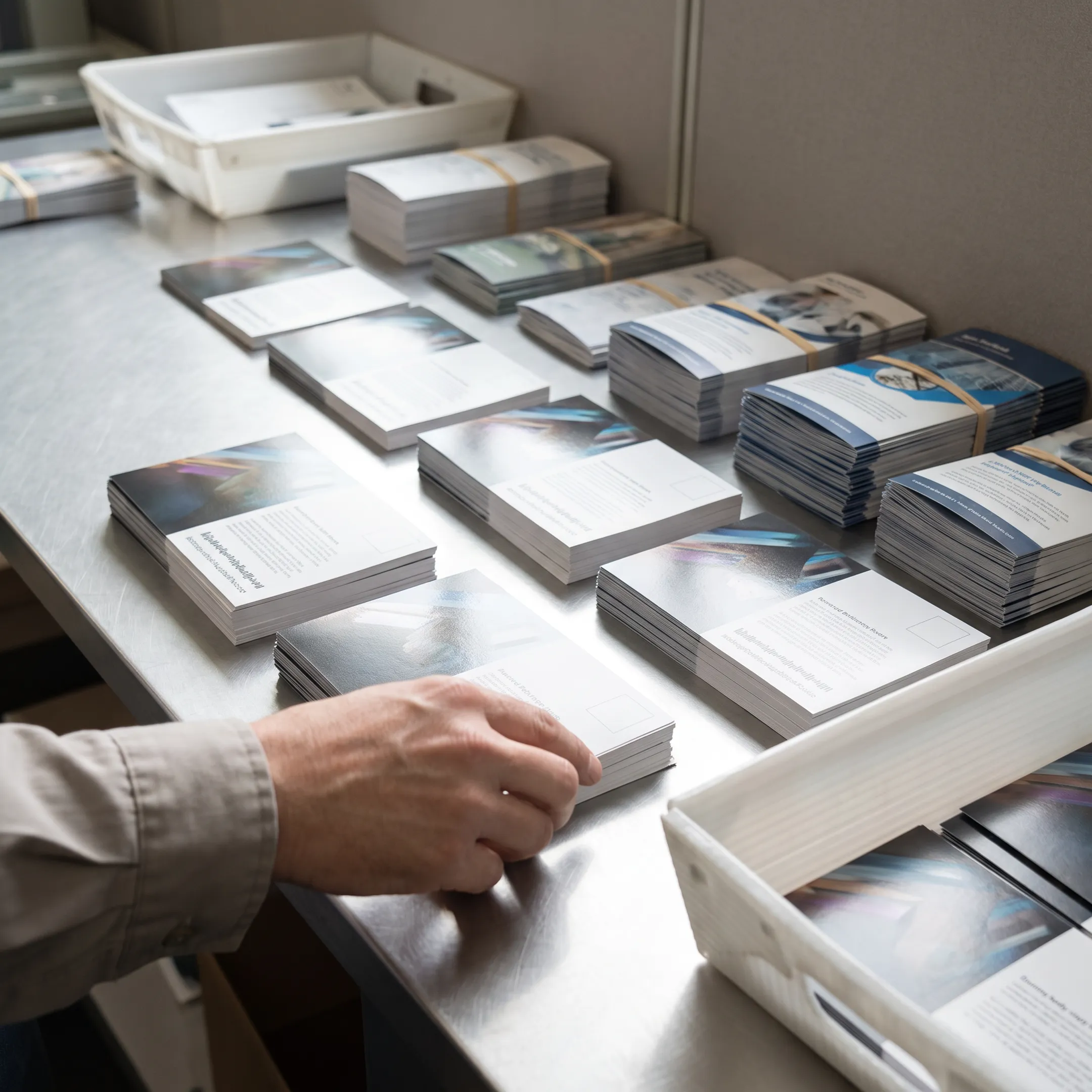 Direct mail postcards and brochures prepared for USPS mailing