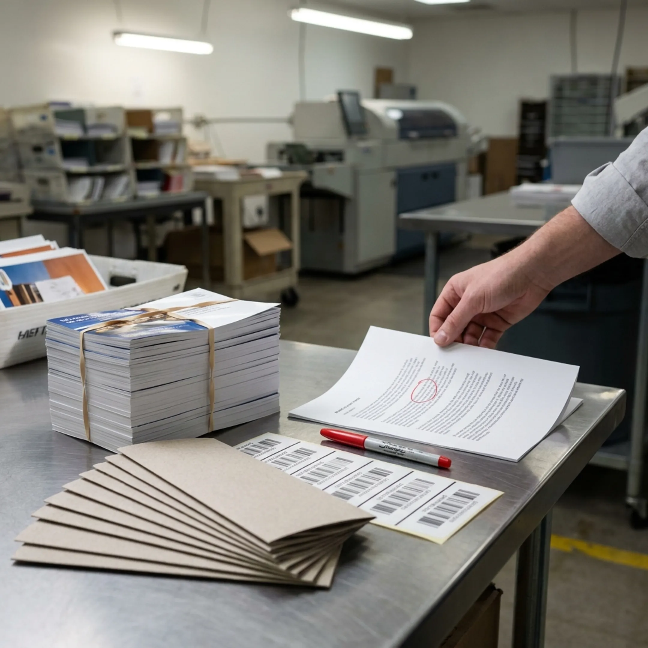 Printed business flyers prepared for a direct mail campaign