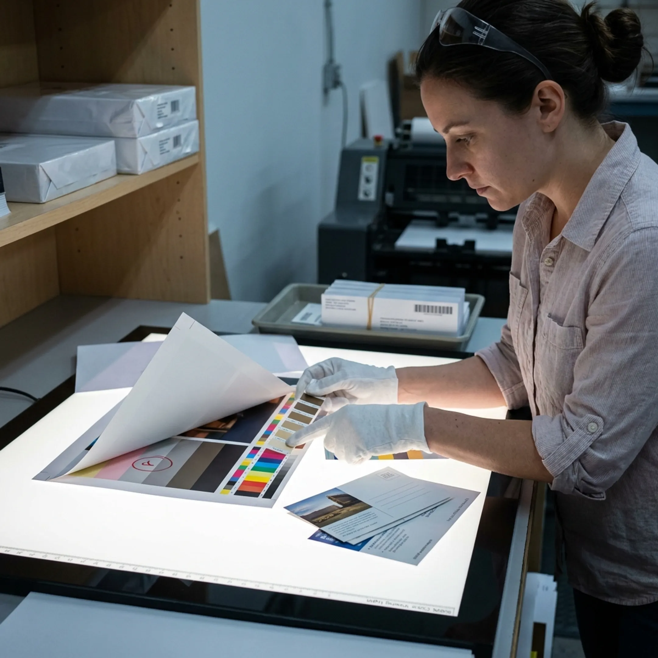 Designer reviewing a brochure proof before mailing