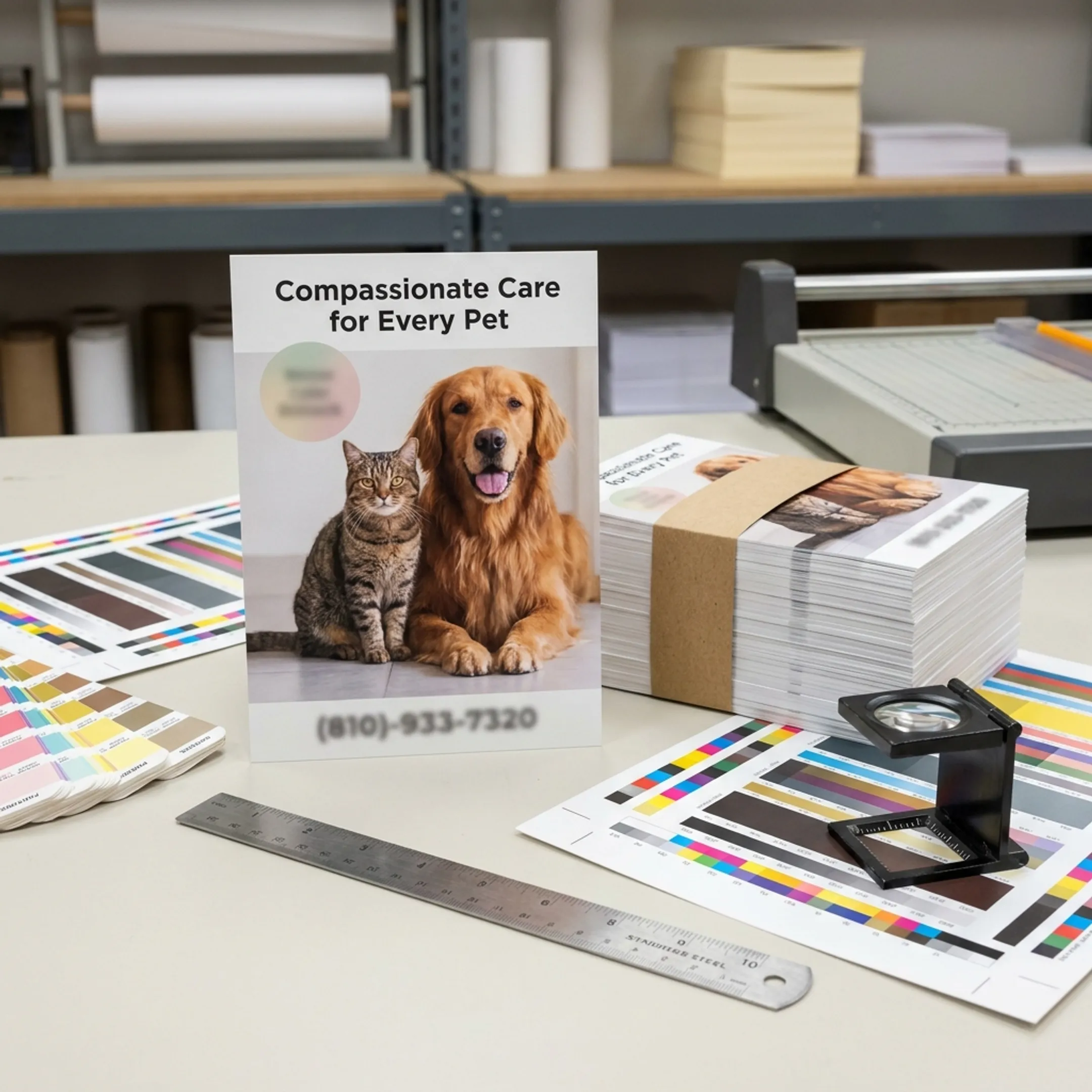 Printed veterinary flyer prepared for direct mail