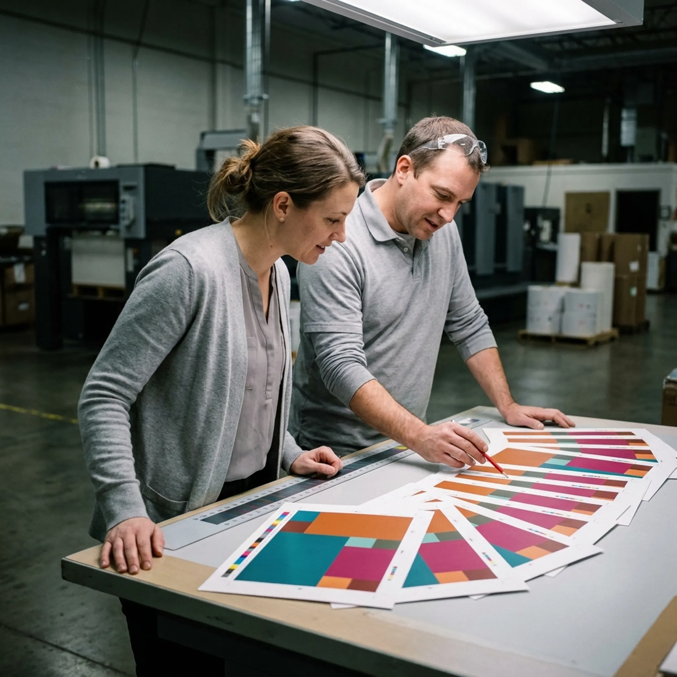 Business postcard campaign being reviewed before mailing