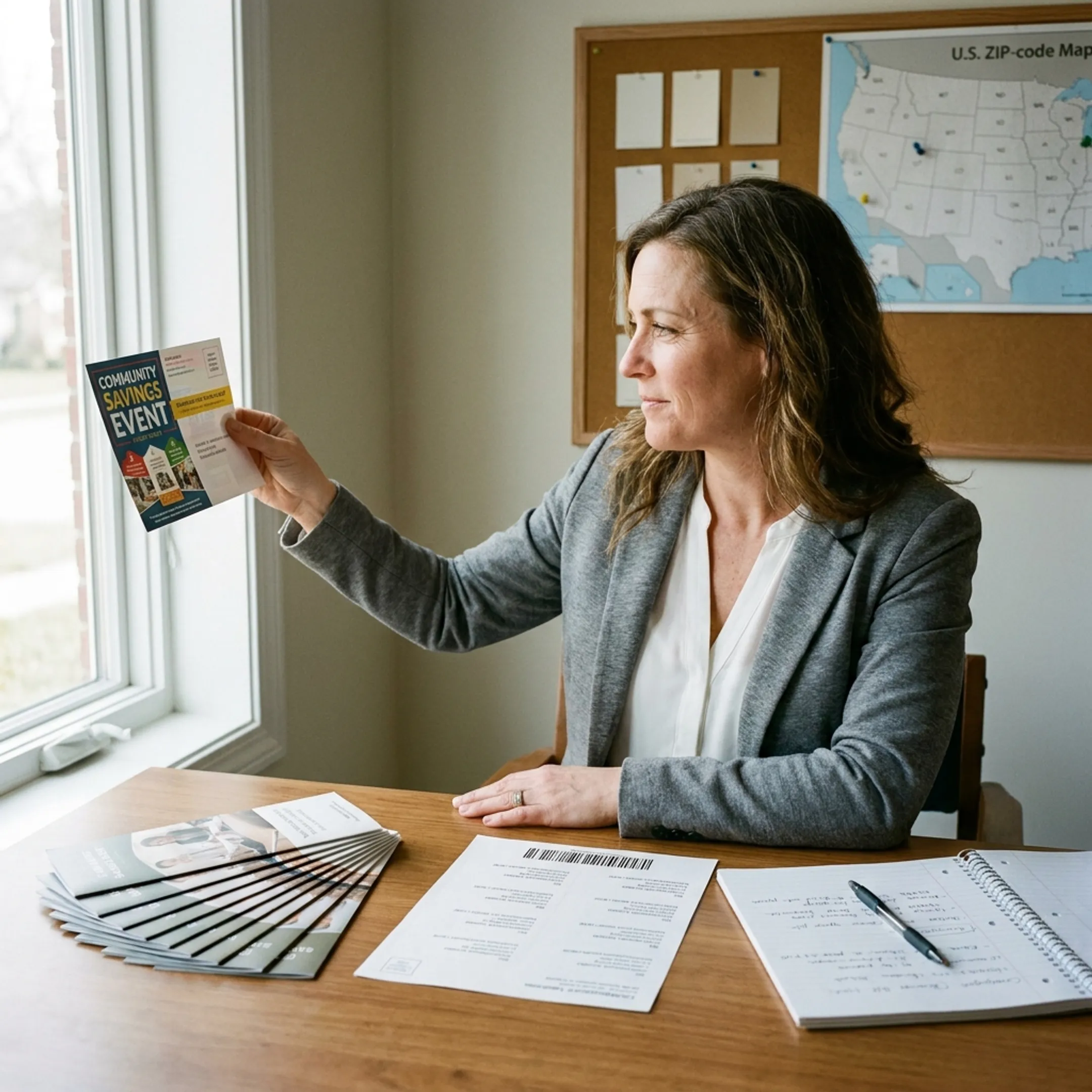 Direct mail campaign materials arranged for review