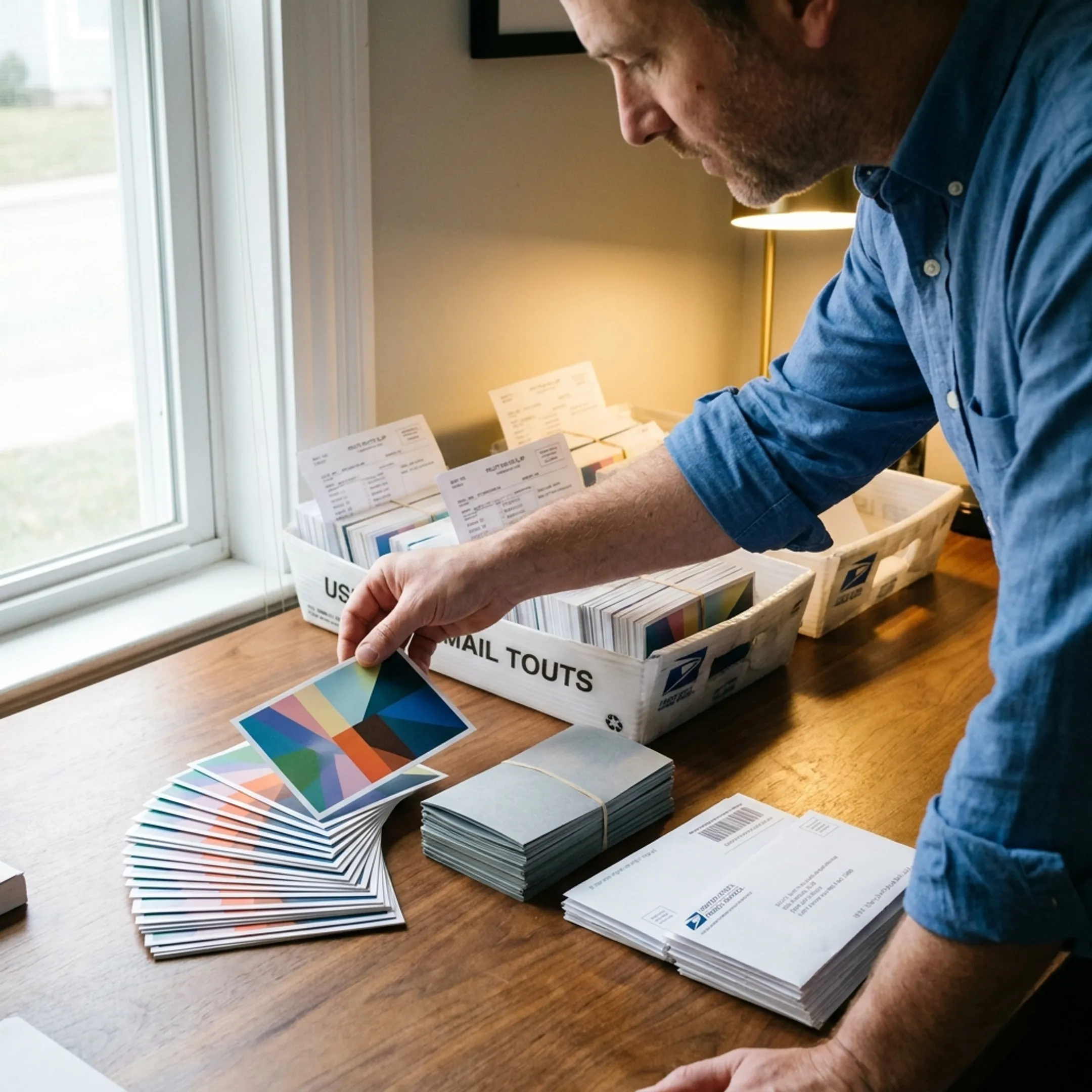 Direct mail campaign materials prepared for USPS mailing