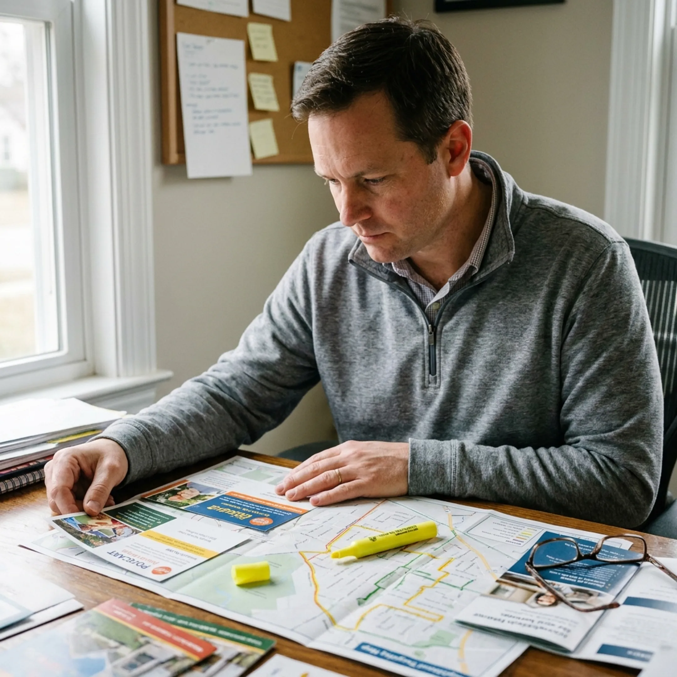 Business direct mail campaign being reviewed before mailing