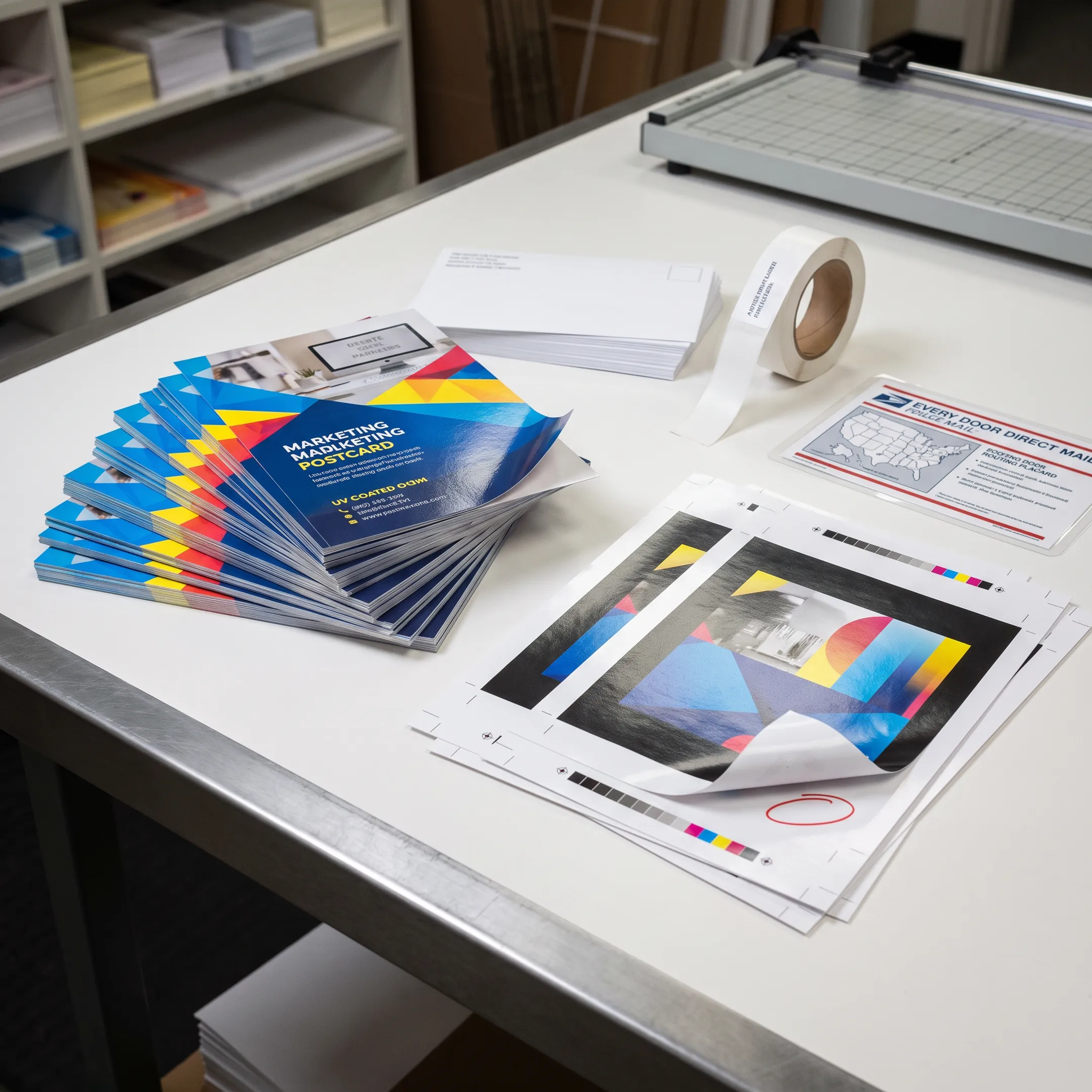 Printed postcards prepared for a Sacramento direct mail campaign