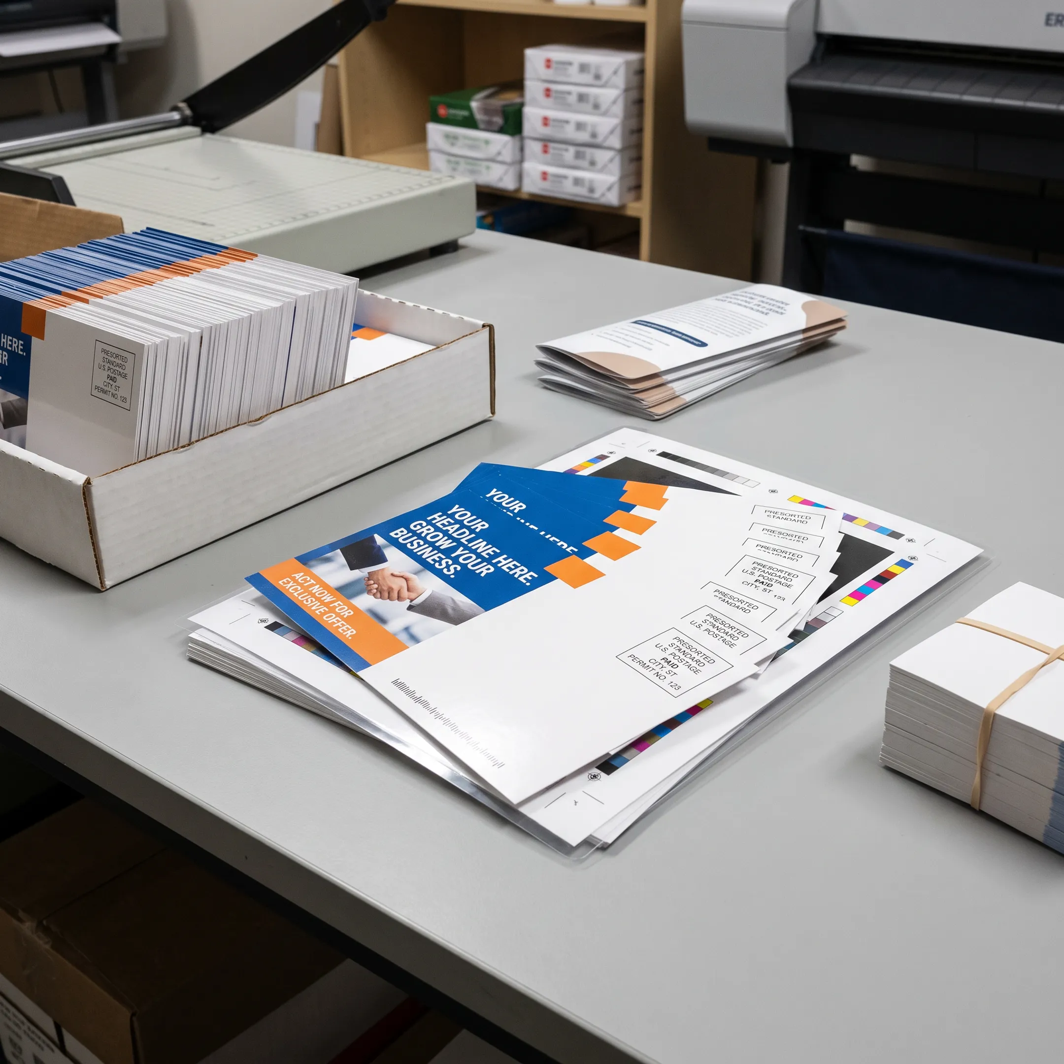 Custom business postcards prepared for mailing