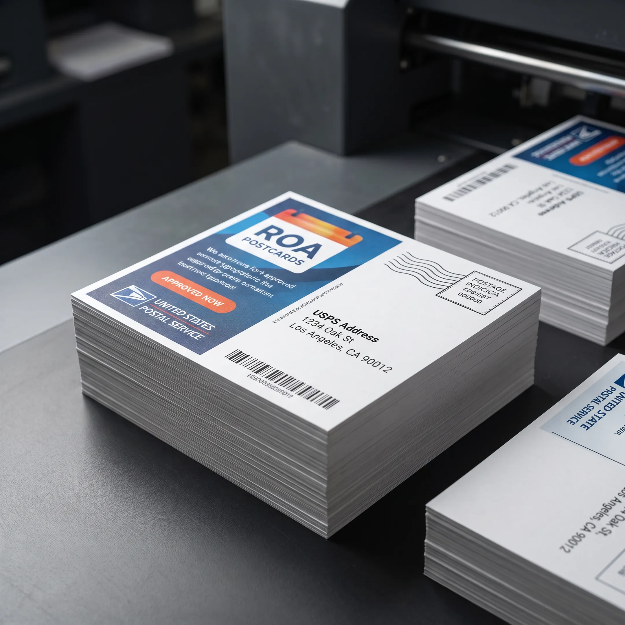 Printed marketing postcards ready for USPS processing
