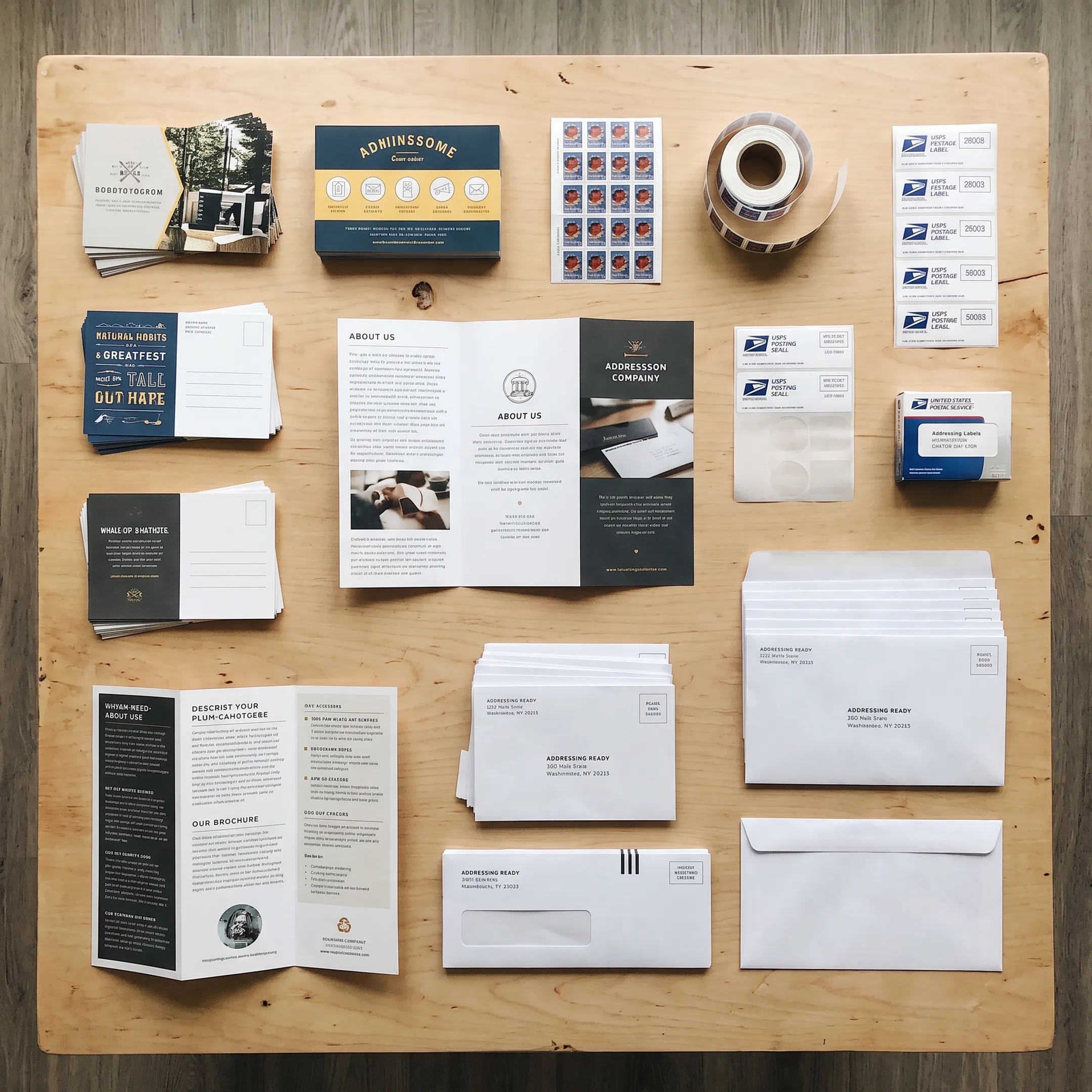 Direct mail campaign materials prepared for printing and USPS mailing