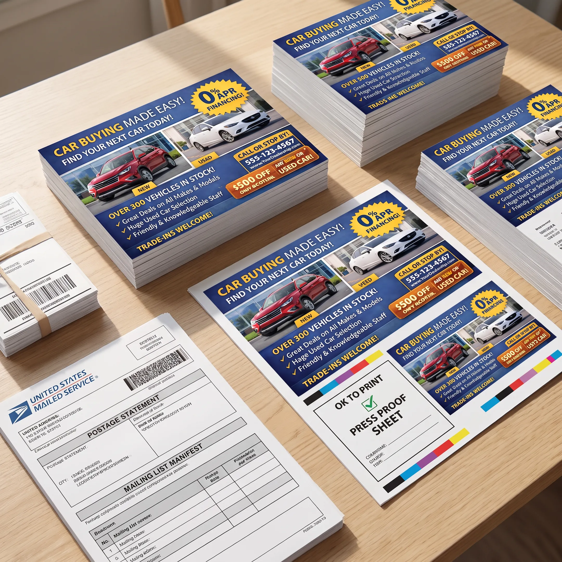 Printed postcard campaign prepared for USPS mailing