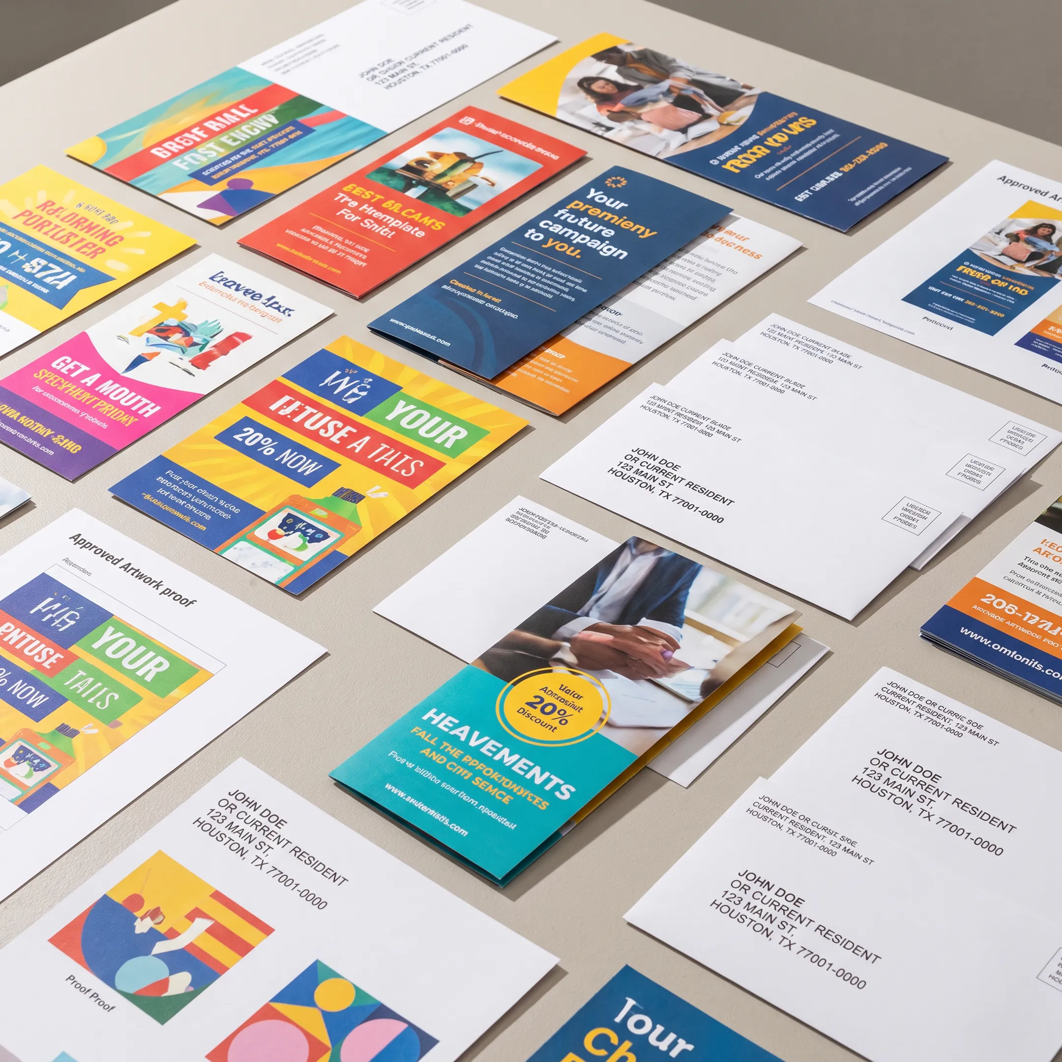 DirectMailEasy team preparing printed mailers for Houston businesses