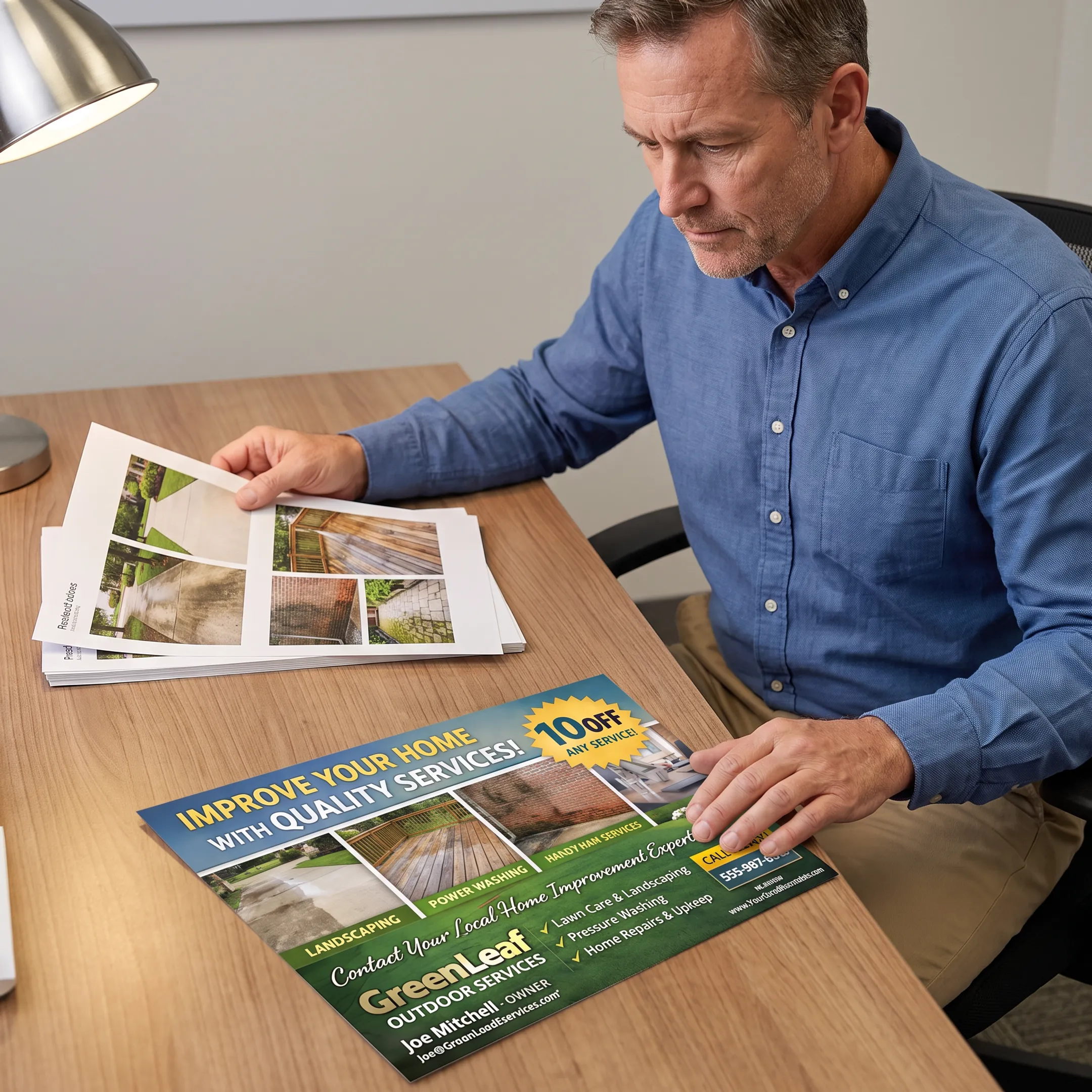 Pressure washing postcard campaign artwork reviewed before printing