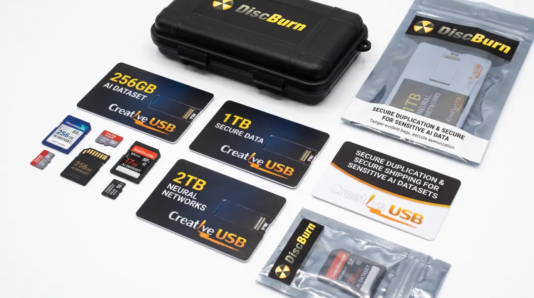 Custom-printed USB drives for secure AI training dataset distribution