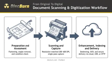3-step blueprint scanning digitization process from preparation to delivery