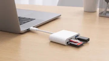 USB card reader with SD and micro SD cards inserted