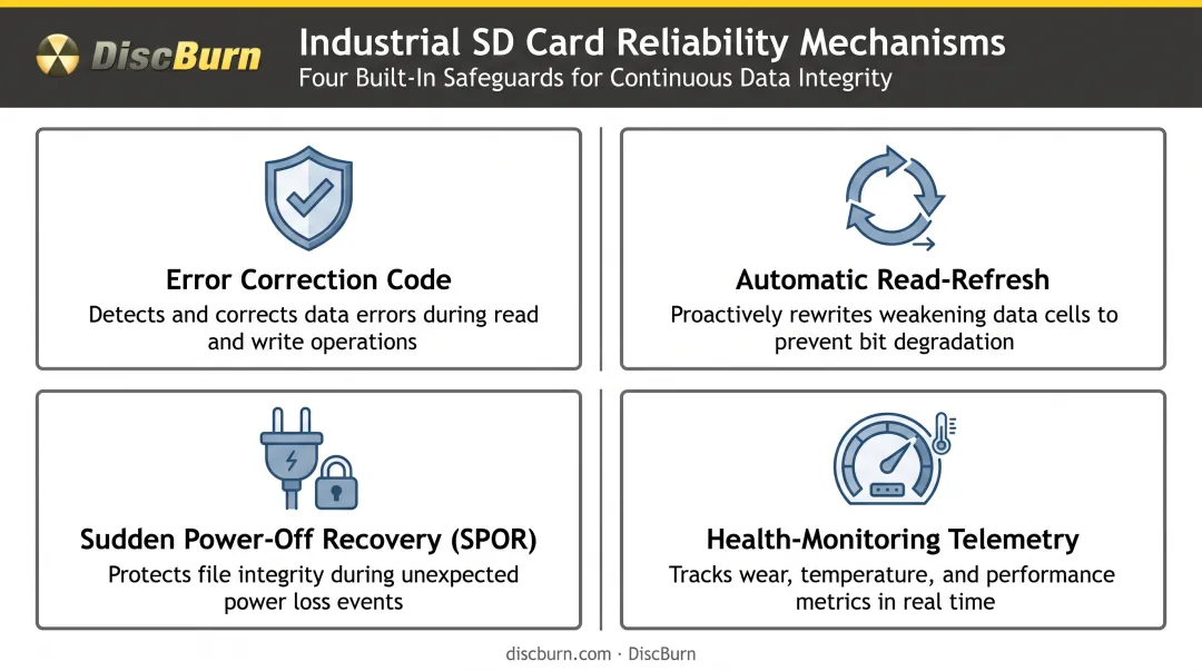 Four industrial SD card reliability features ECC SPOR and telemetry