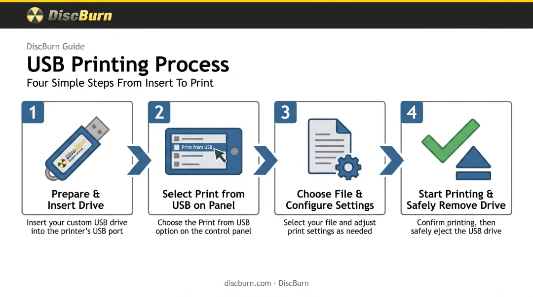 4-step process for printing documents directly from USB flash drive