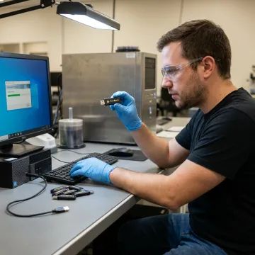 Technician preparing custom preloaded USB drives