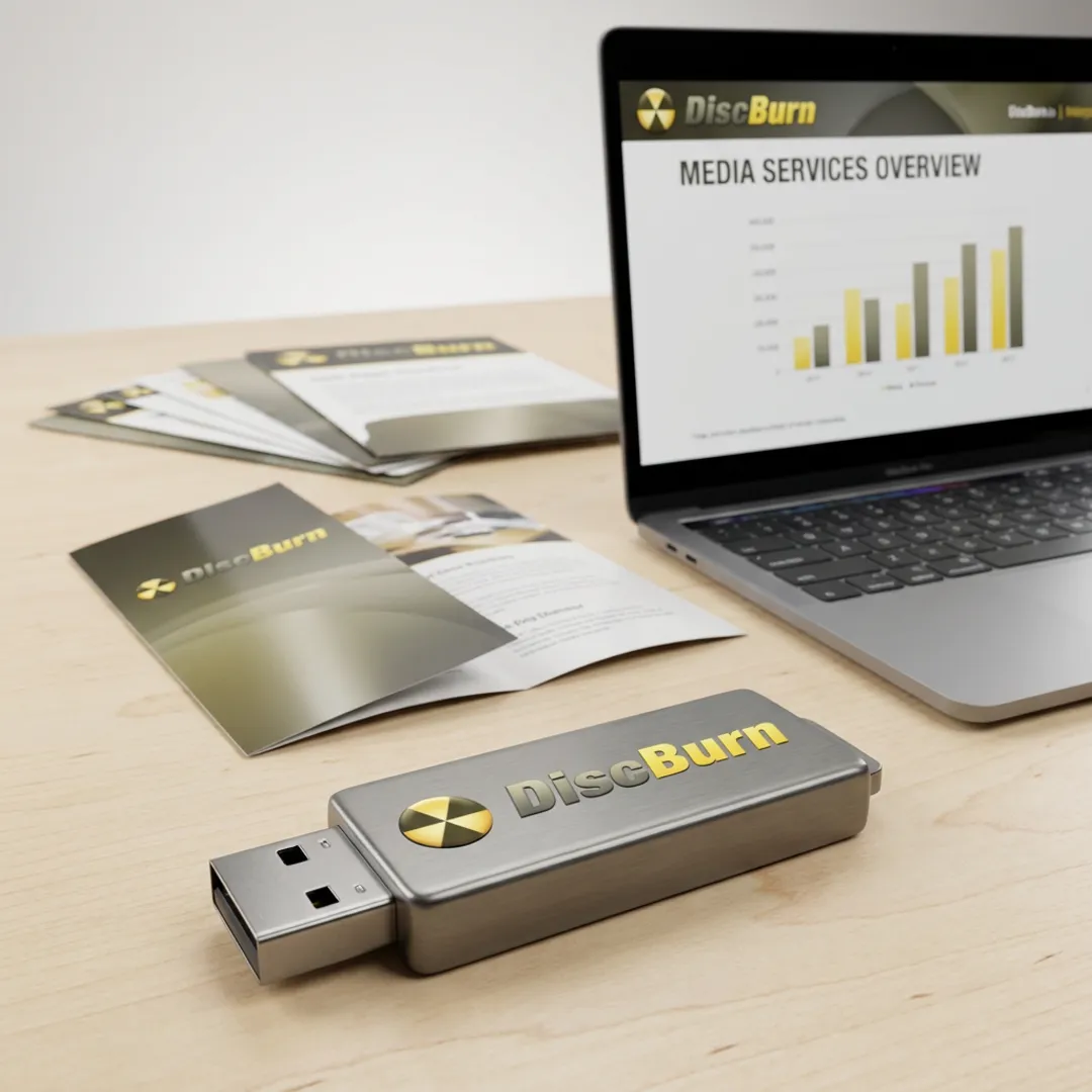 Branded USB drive with a company logo