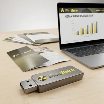 Branded USB drive with a company logo