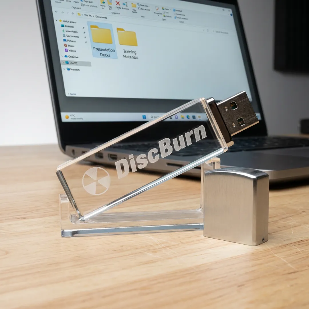 Branded crystal USB drive with business files