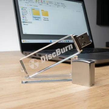 Branded crystal USB drive with business files