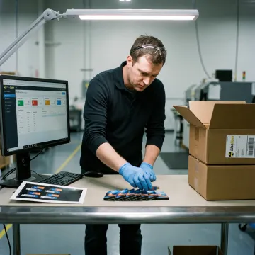 Technician preparing custom printed USB drives