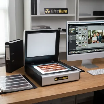 Digitized photo negatives displayed on a computer