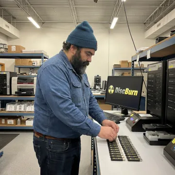 Technician preparing custom printed USB drives