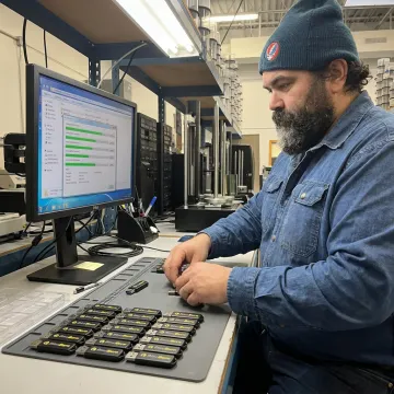 Technician preparing branded USB drives for fulfillment
