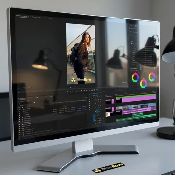 Finished social video on editing monitor
