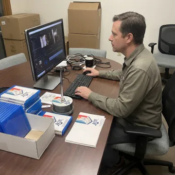 Technician preparing custom DVD and Blu-ray project