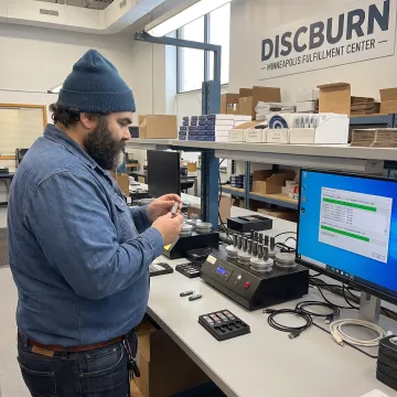 Technician preparing custom branded USB drives