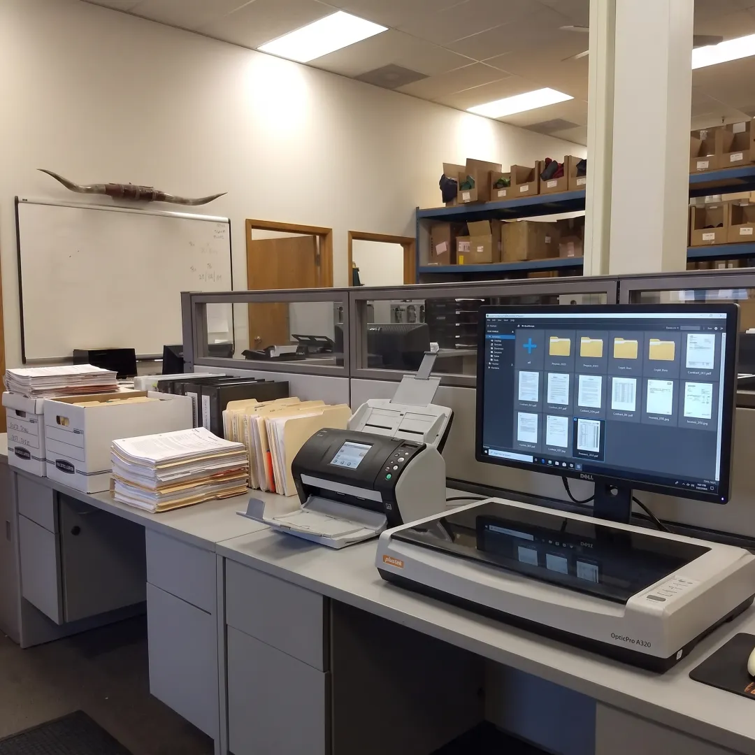 Organized paper records being digitized
