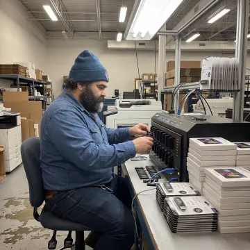 Technician preparing branded USB flash drives