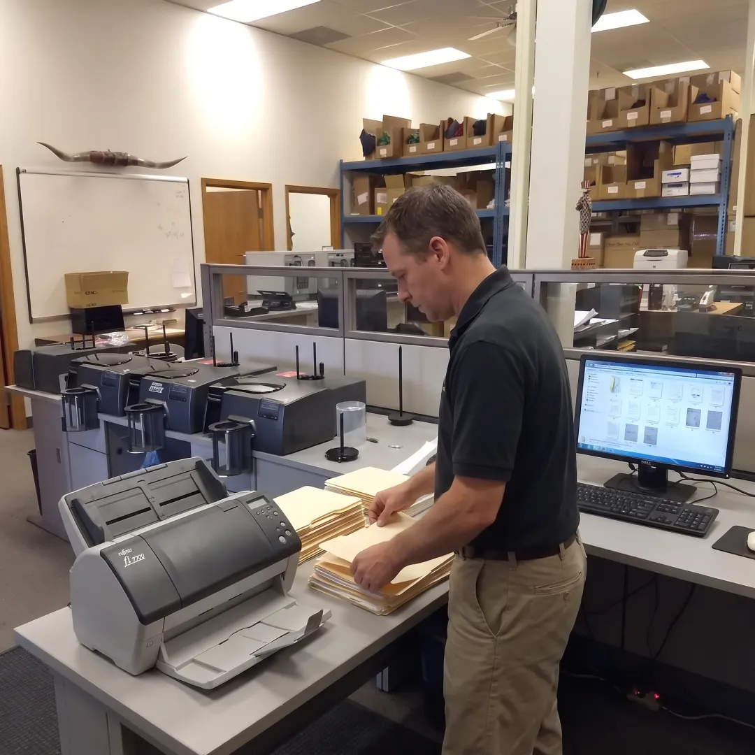 Technician organizing digitized document files