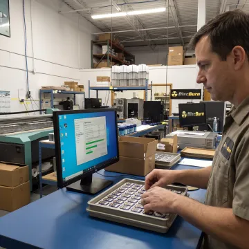 Technician preparing branded preloaded SD cards