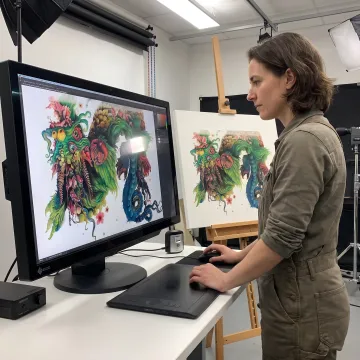 Technician preparing a digital file from original artwork