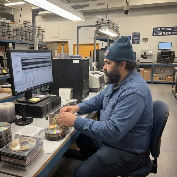Technician converting a CD music library