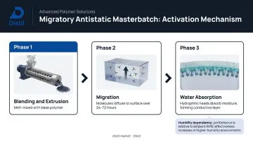 Three-phase migratory antistatic masterbatch activation process flow diagram