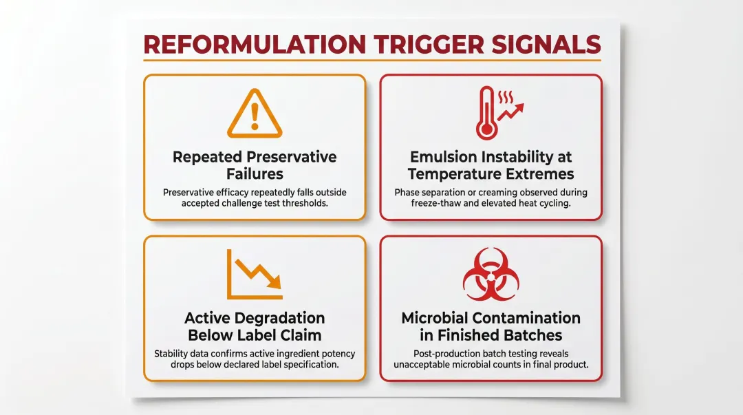 Four warning signals indicating a topical formulation requires strategic reformulation