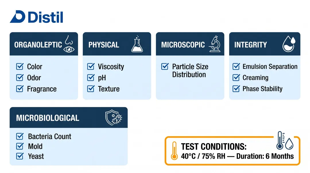 Stability testing monitoring parameters checklist for topical cosmetic formulations