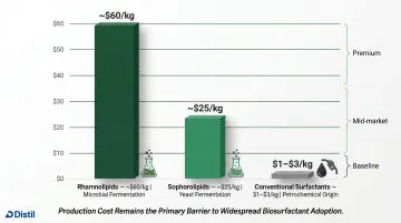 Biosurfactant versus conventional surfactant pricing comparison cost per kilogram chart
