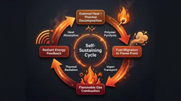 4-stage polymer combustion cycle feedback loop process flow diagram