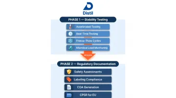 Cosmetic stability testing and regulatory documentation process flow infographic