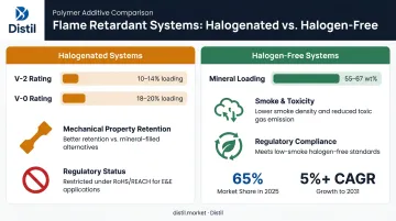 Halogenated versus halogen-free flame retardant masterbatch loading requirements and market share comparison