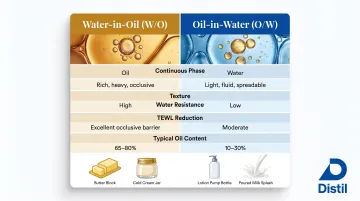 Water-in-oil versus oil-in-water emulsion comparison infographic key differences